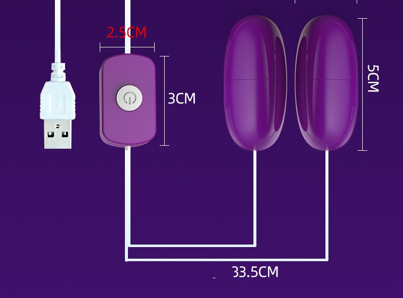 Trứng rung 2 đầu tím, cắm USB, 16 chế độ massage